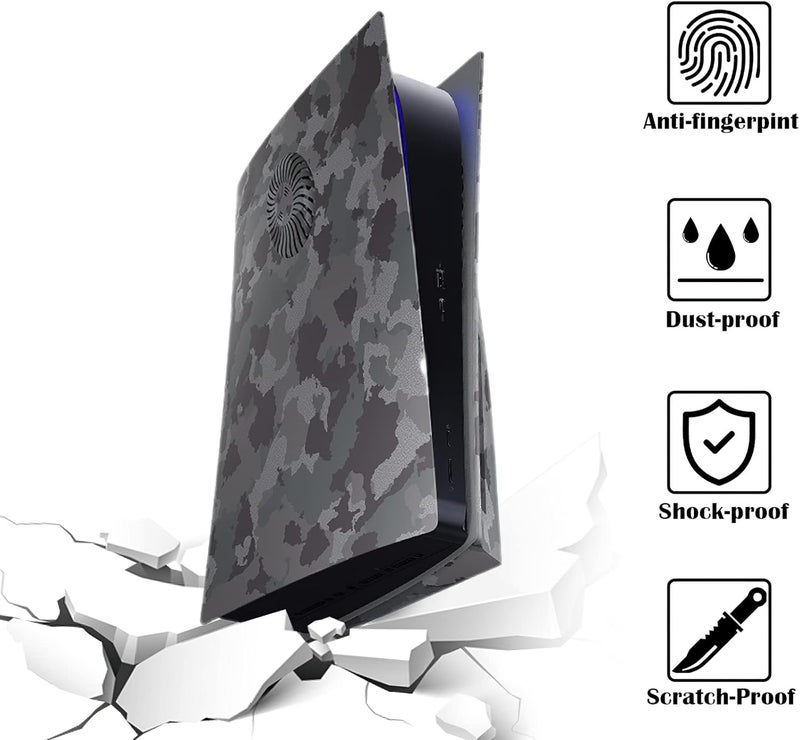 IMOFEE Cover Plates with Cooling Vent for PS5 Disc Edition Console, Accessories for PlayStation 5 Face Plates Side Panels Shell Replacement Protective Faceplates (Gray Camouflage) - Image 4